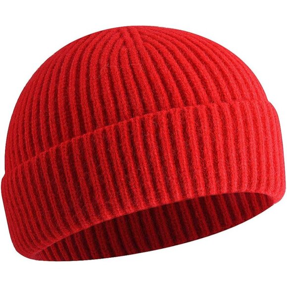 Short Fisherman Beanie - Soft Wool & Acrylic Knitted Cap for Winter Warmth - Picture 1 of 6